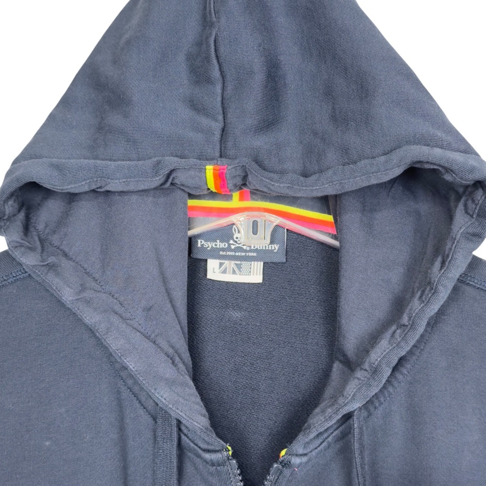 Psycho Bunny Full Zip Hoodie Mens L Navy Blue Neon Gradient Logo Heavy Weight - Picture 4 of 9